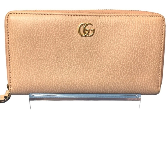 GUCCI GG Marmont Pale Pink Leather Gold Hardware Zip Around Large Wallet